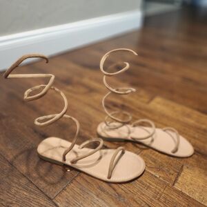 Free People Tan Gladiator Sandals with Wraparound Straps Size 10.